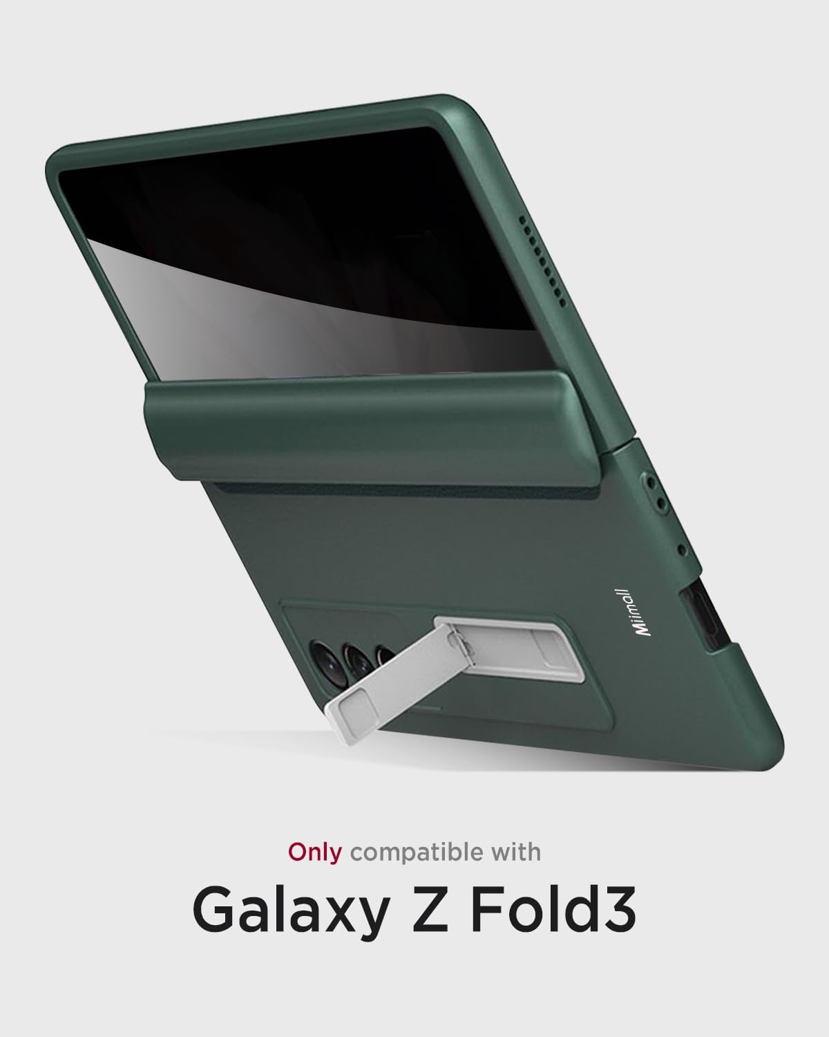 Miimall for Samsung Galaxy Z Fold 3 Case with Privacy Screen Protector, Built-in Adjustable Kickstand & Magnetic Hinge Protection All-Inclusive Protective Case for Galaxy Z Fold 3 5G Green