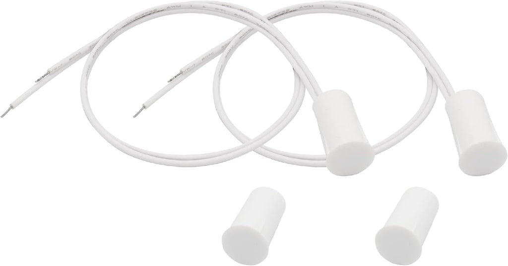 2PCS Recessed Wired Security Window Door Contact Sensor, Normally Closed NC, Door Alarm Magnetic Reed Switch with 2 Wire, ABS White, RC-33