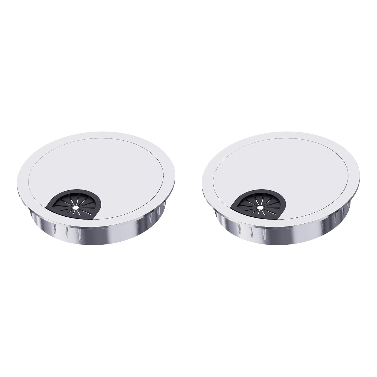 2 Pack Desk Grommet 2-3/8 Inch 60mm, Zinc Alloy Computer Desk Wire Hole Cover, Office Desktop Cord Cable Hole Metal Ring, Bright Silver
