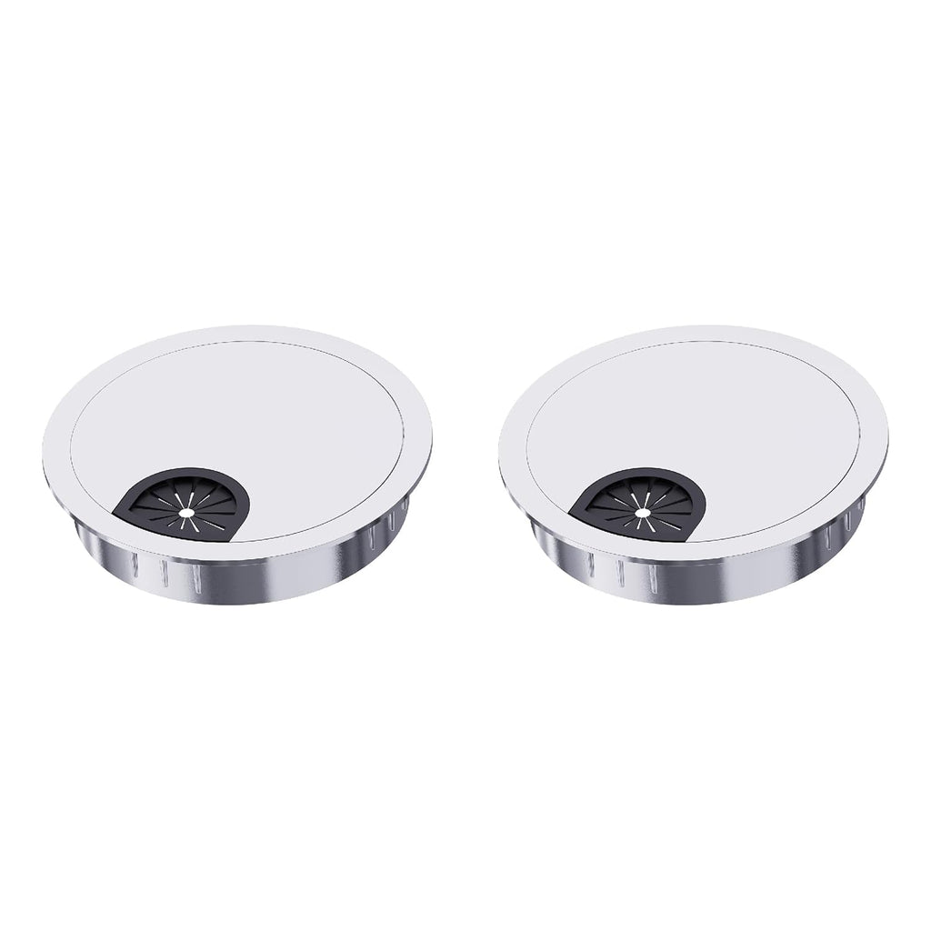 2 Pack Desk Grommet 2 Inch 50mm, Zinc Alloy Computer Desk Wire Hole Cover, Office Desktop Cord Cable Hole Metal Ring, Bright Silver