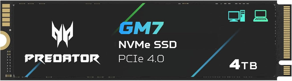 Predator GM7 4TB SSD: M.2 2280 PCIe Gen 4 x4 NVMe 2.0, Read Speed Up to 7400 MB/s, Internal PC Solid State Drive for Laptop, Desktop and PS5 - BL.9BWWR.120