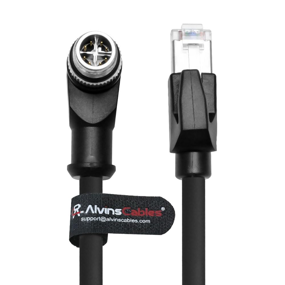 Alvin's Cables M12 X-Code 8 Pin Male to RJ45 Ethernet Cable for Cognex Keyence Camera, High-Flex Cat6a Cable for Industrial Automation, Fieldbus Module, Robotics, Right Angle 26.2ft/8m