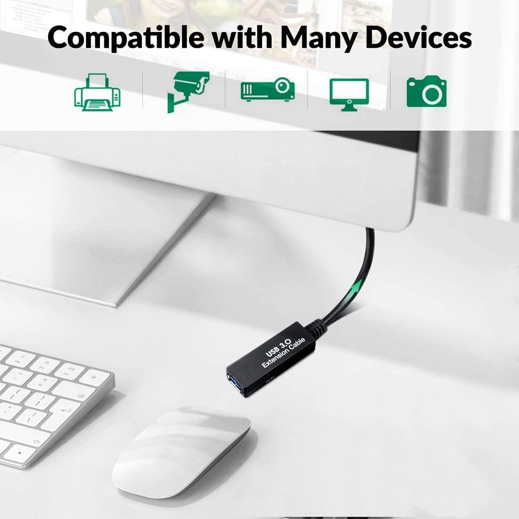 32Feet USB 3.0 Extension Cable,Type A-Male A-Female Extender Cord, With 2 Expansion Chipset Signal Boosters, Compatible With Oculus Quest 2 VR, Xbox, PS4,Webcam,Printer, Hard Drive,USB HUB Etc.