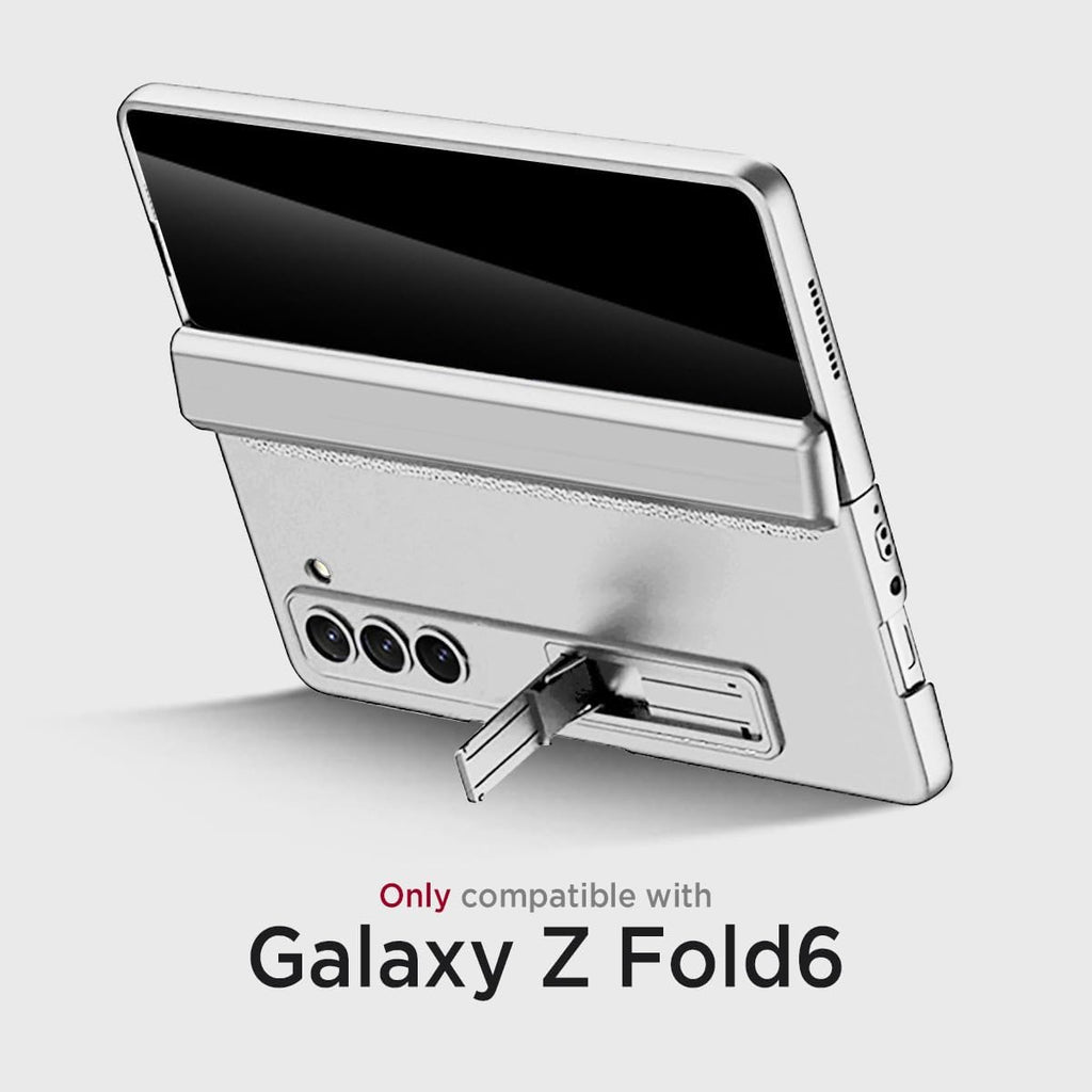 Miimall for Z Fold 6 Case with Privacy Screen Protector, [Military Grade Drop Protection] Built-in Adjustable Kickstand & Magnetic Hinge Protection Shockproof Phone Case for Galaxy Z Fold 6 5G Silver