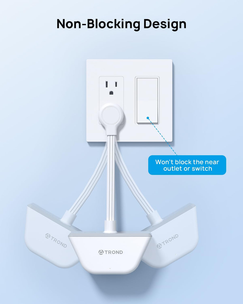 TROND Flat Outlet Extender with 6 Inch Cord - 3 Way Angled Plug Extension Outlet Adapter, Cruise Ship Essentials, Small Multiple Plug Splitter for Home Office Travel, White