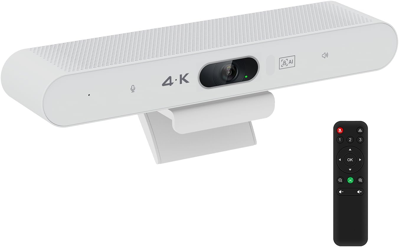 TOALLIN 4K Webcam with Microphone and Speaker, All-in-One Video Conferencing Camera, USB Video Bar, AI Auto-Framing & Speaker-Tracking, Conference Room Web Camera for Laptop, Meetings, Video Calls