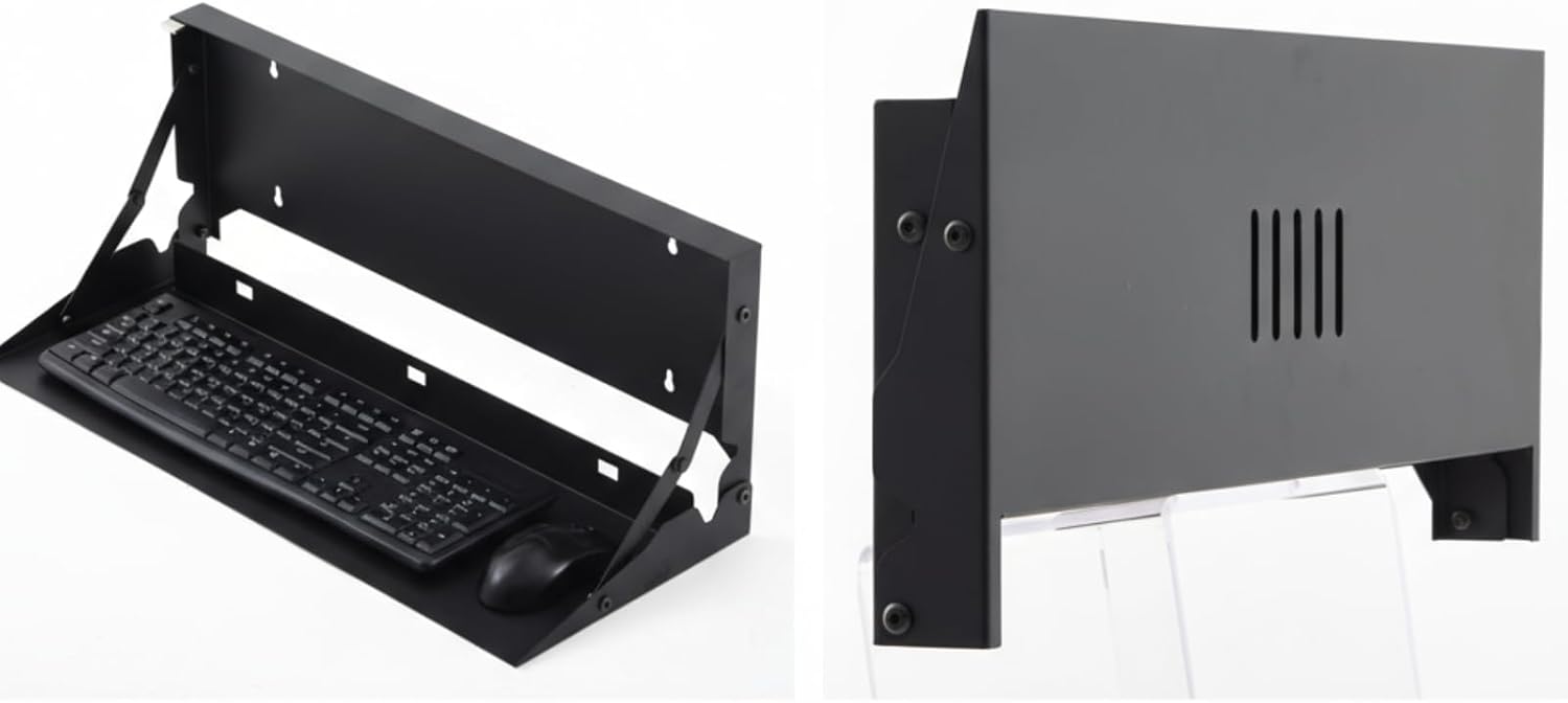 2 Pcs 24 Inch Keyboard Wall Mount Foldable Fits Standard Computer Keyboard Mouse Stand Tray Organizer for Small Offices Apartments, Easy Installation with 4 Screws (Black)