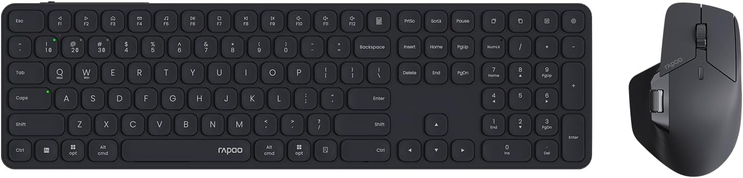 Rapoo 9560M Wireless Keyboard and Mouse Combo, Blade-Series E9550L 110-Key Ultra-Thin Keyboard and MT760SE Wireless Mouse, Support 4 Devices, Quiet, USB-C, Rechargeable, for Windows/Mac/Linux/Chrome