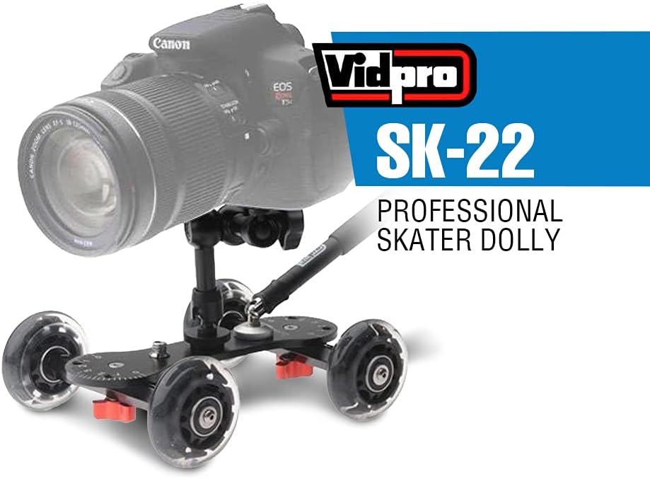 Vidpro SK-22 Professional Skater Dolly - Rolling Slider for DLSR Cameras & Camcorders Ideal for Low-Level Shooting & Panning 25 Lbs Capacity Smooth Rubber Wheels 7 Mounting Points & Extendable Handle