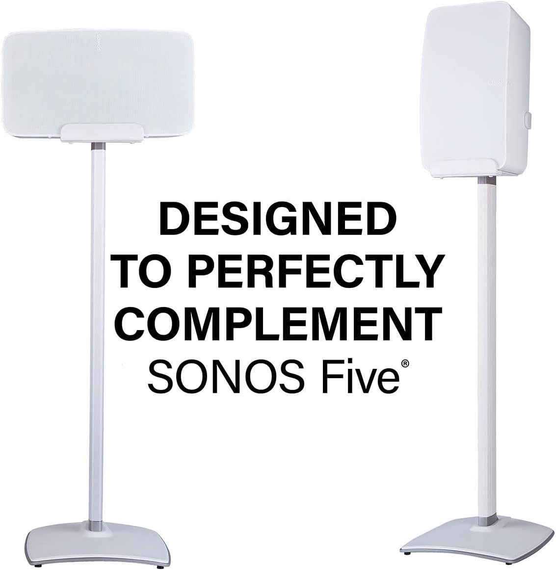 SANUS Wireless Speaker Stand for Sonos Five and Sonos Play:5 - Audio Enhancing Design for Vertical & Horizontal Audio with Built-in Cable Management & Premium Alloy Materials WSS52-W2 (White)