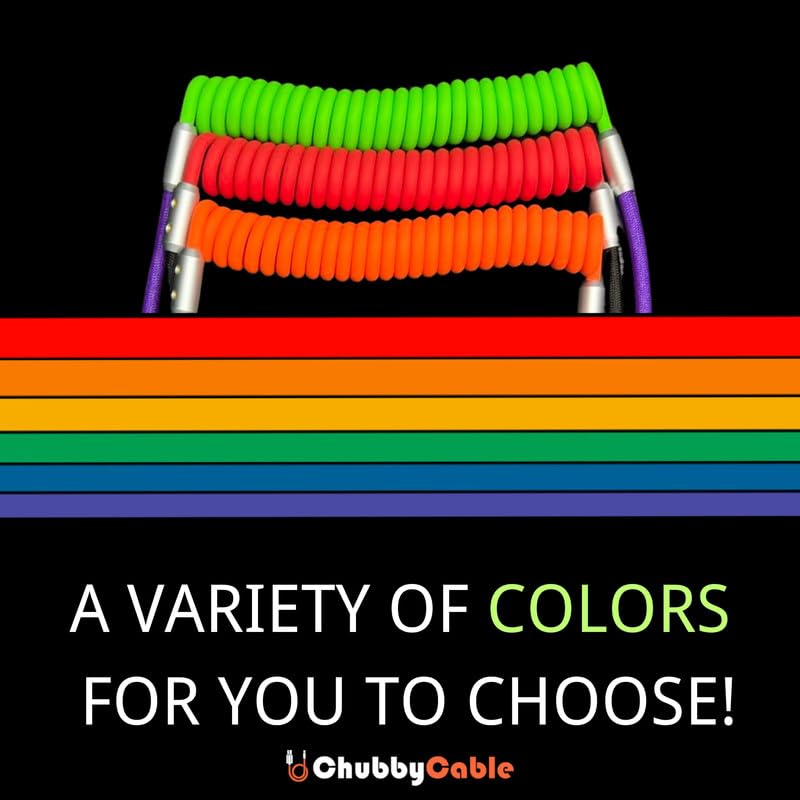 chubbycable Colorblock Chubby - Spring Braided Silicone Charge Cable Coiled USB C Cable Fast Charging Type C Charger Cord for Car, Dark Blue+Yellow, USB-A to Type-C, 2.29FT-3.6FT
