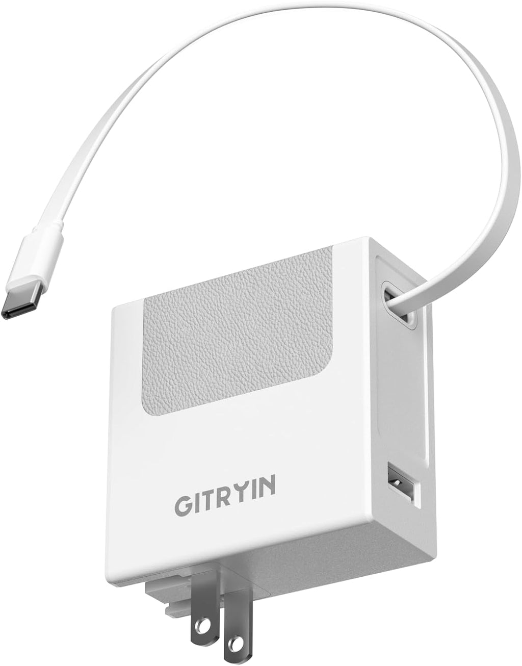 Portable Phone Charger Block, Retractable Wall Charger with 31.5in Type-C Cable, 40W PD Fast Charging Block with USB A Port, Power Adapter with Foldable Plug for iPhone 16/15, Galaxy S23 22