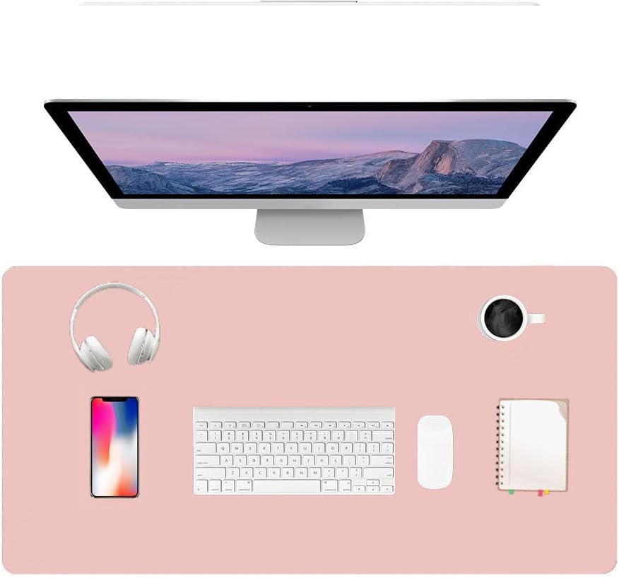 PU Leather Desk Pad Protector Gaming Mouse Pad Non Slip Desk Mat for Keyboard and Mouse Waterproof Desk Writing Pad for Office and Home Desk Accessories(Pink, 47.2 * 17.7)
