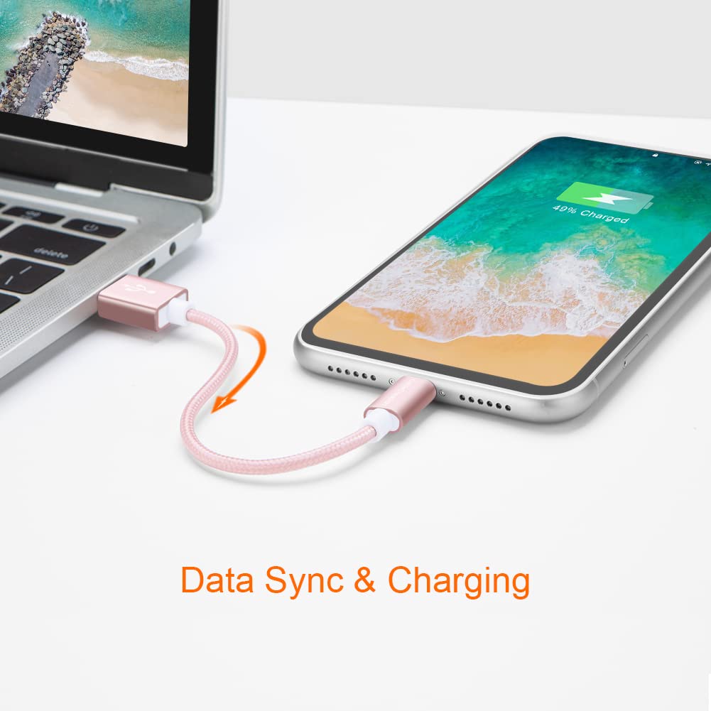 CableCreation USB A to Lightning Cable 6inch, Short iPhone Charging Data Sync Cord [MFi Certified] for iPhone 14/14 Pro, AirPods Pro, iPad, 0.15M, Pink