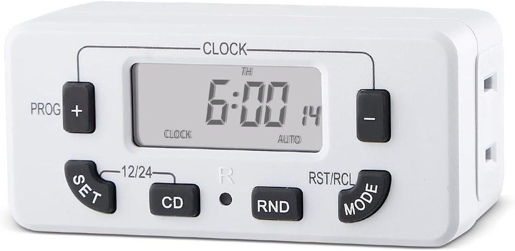 7 Day Programmable Digital Timer Outlet, Indoor Timer with Single Plug-in, Digital Light Timers for Lamp, Fan, Aquarium, 15A 1/2HP, 1 Pack