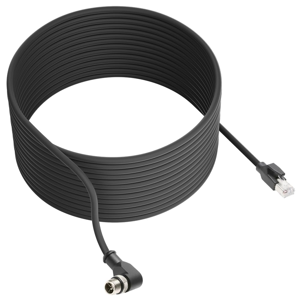 Alvin's Cables M12 X-Code 8 Pin Male to RJ45 Ethernet Cable for Cognex Keyence Camera, High-Flex Cat6a Cable for Industrial Automation, Fieldbus Module, Robotics, Right Angle 49.2ft/15m