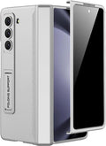 Miimall for Samsung Galaxy Z Fold 5 Case with Privacy Screen Protector, Built-in Adjustable Kickstand & Magnetic Hinge Protection All-Inclusive Protective Case for Galaxy Z Fold 5 5G(Silver)