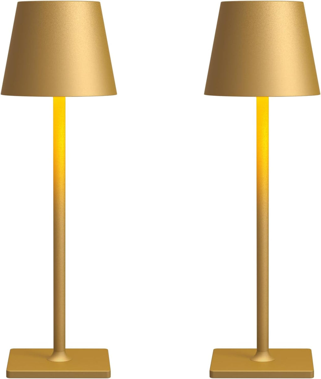 2 Pack Rechargeable Table Lamps, Gold Cordless Lamps - Battery Operated Touch Lamp, Outdoor Table Lights, Waterproof, Wireless, Portable Desk Lamp for Restaurant, Bedroom, Patio(Gold)
