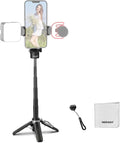 NEEWER Selfie Stick Tripod for iPhone, Lightweight Foldable Mini Travel 360° Desk Stand with Cell Phone Holder Cold Shoe for Video Recording Vlog Streaming, Remote Shutter & Cleaning Cloth, P15 Black