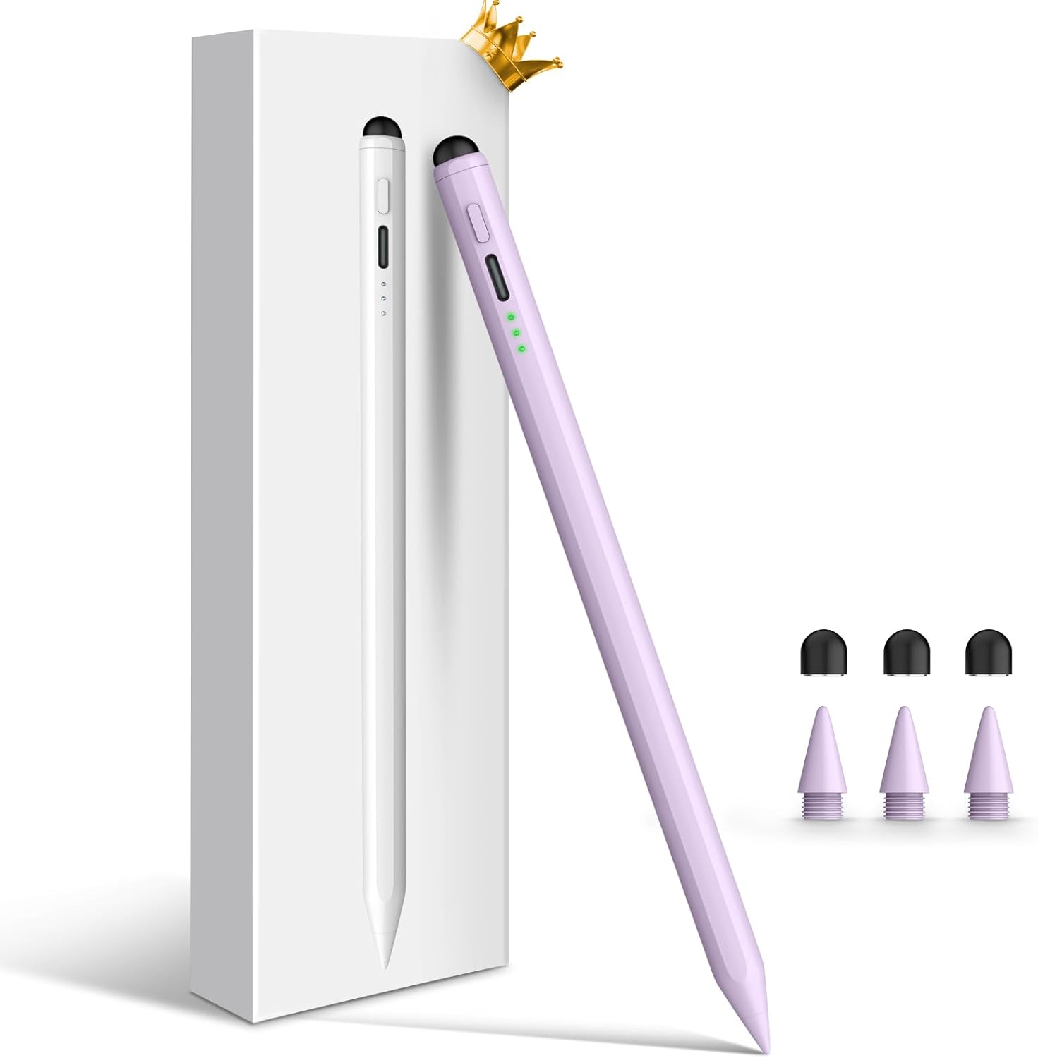 Stylus Pen for iPad, Dual-Tip 13 mins Fast Charge Pencil for Apple, Palm Rejection, Tilt Sensitivity, Compatible w/iPad 6/7/8/9/10, Pro 11/12.9in/M4, Air 3/4/5/M2, Mini 5/6 - Purple