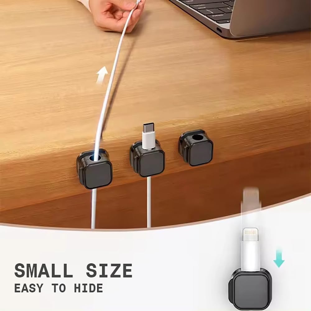Generic 6 Pack Magnetic Cord Holder, Adhesive Wire Organizer, Under Desk Cable Clip Management, Cord Keeper Organizer for Office Home Desk Wall Nightstand (Black)