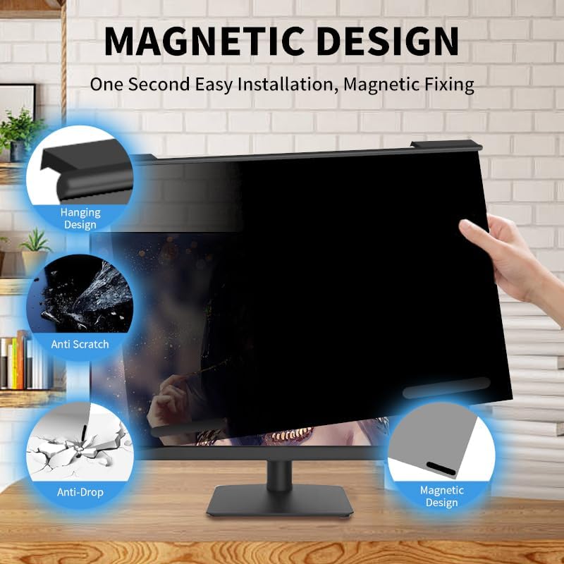 Magnetic Hanging Computer Privacy Screen Filter for 27 Inch, Removable Aluminum Alloy Privacy Shield for 16:9 Widescreen Monitor, Eye Protection Blue Light Filter