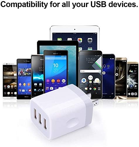 USB Charging Plug, Wall Charger Adapter, Sicodo 3Pack Universal Travel 3.1A 3Muti Port Fast Charging Block Compatible with iPhone 16 15 14 13 12 SE 11Pro,Samsung Galaxy S24 S23 S22 S21 Ultra, Google
