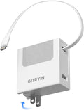 Portable Charger Block, Retractable Wall Charger, 40W PD Fast Charging Block with 31.5in Lightning Cable, Power Adapter with Foldable Plug for iPhone14/13/12, White
