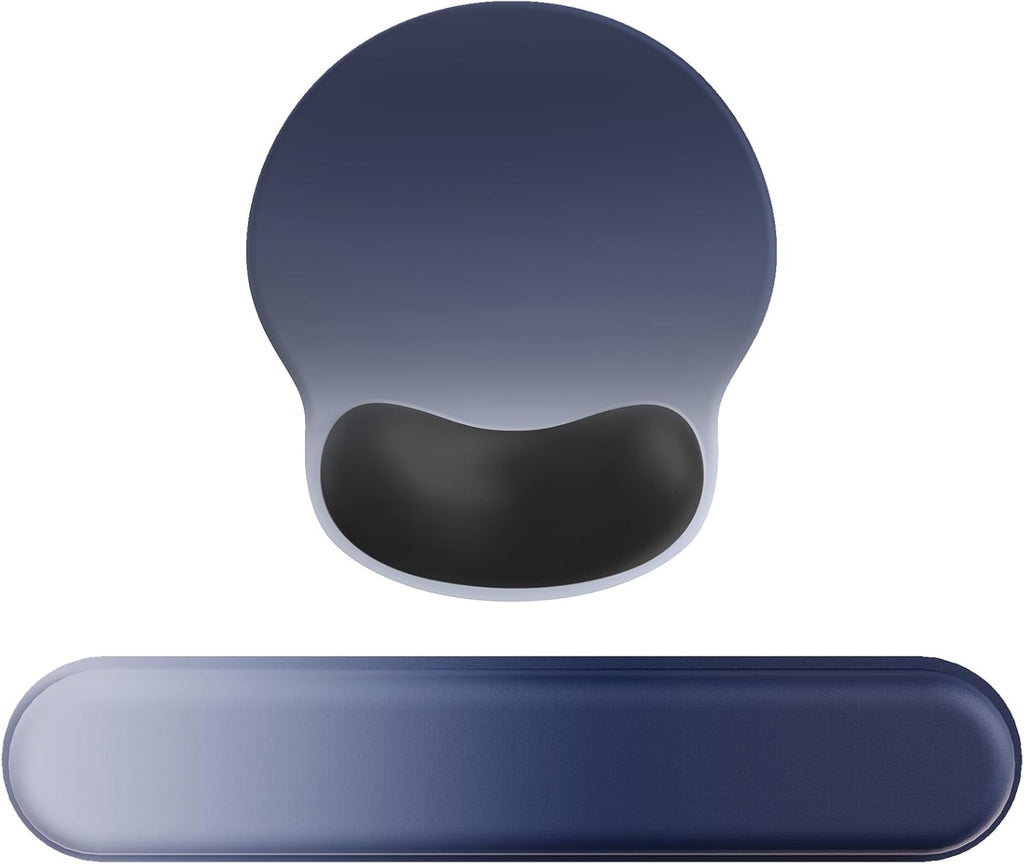 Ergonomic Mouse Pad Wrist Support Set, Memory Foam Keyboard Wrist Rest Set, Keyboard Pad, Non-Slip Base Mousepad（Gradient Blue Black Set）