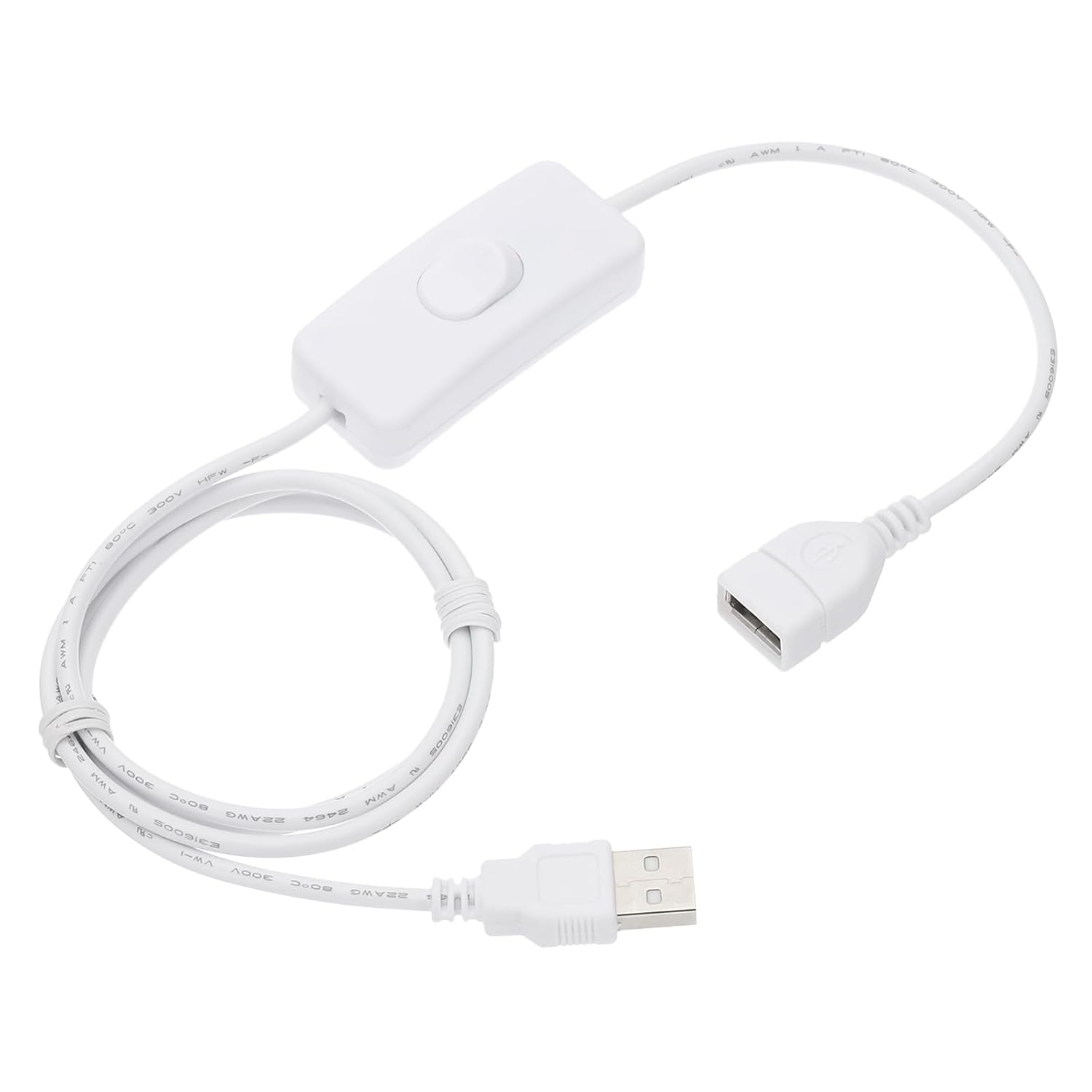 MECCANIXITY USB Extension Cable with ON/Off Toggle Switch 1m USB Male to Female Extension Cord for Desk Lamp Fan LED Light Strip White Pack of 1