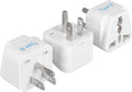 Ceptics Europe to US plug adapter, Type B USA Plug adapter compatible with plugs from Europe, India, and other countries - India to USA plug adapter is CE Certified & RoHS Compliant, White, 3 Pack