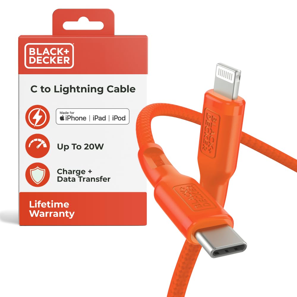 BLACK+DECKER USB C to Lightning Cable - Fast Compatible iPhone Lightning Cable - Durable Braided Type C iPhone Charger Cord - for Travel and Daily Use - Multiple Colors and Lengths - 3ft