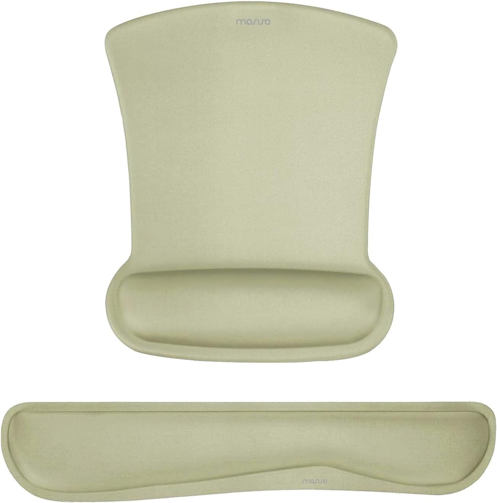 MOSISO Wrist Rest Support for Mouse Pad & Keyboard Set, Ergonomic Mousepad Non-Slip Base Home/Office Pain Relief & Easy Typing Cushion with Neoprene Cloth & Raised Memory Foam, Olive Green