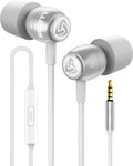 LUDOS Clamor Wired Earbuds in-Ear Headphones, 5 Years Warranty, Earphones with Microphone, Noise Isolating Ear Buds, Memory Foam for iPhone, Samsung, School Students, Kids, Women, Small Ears - White