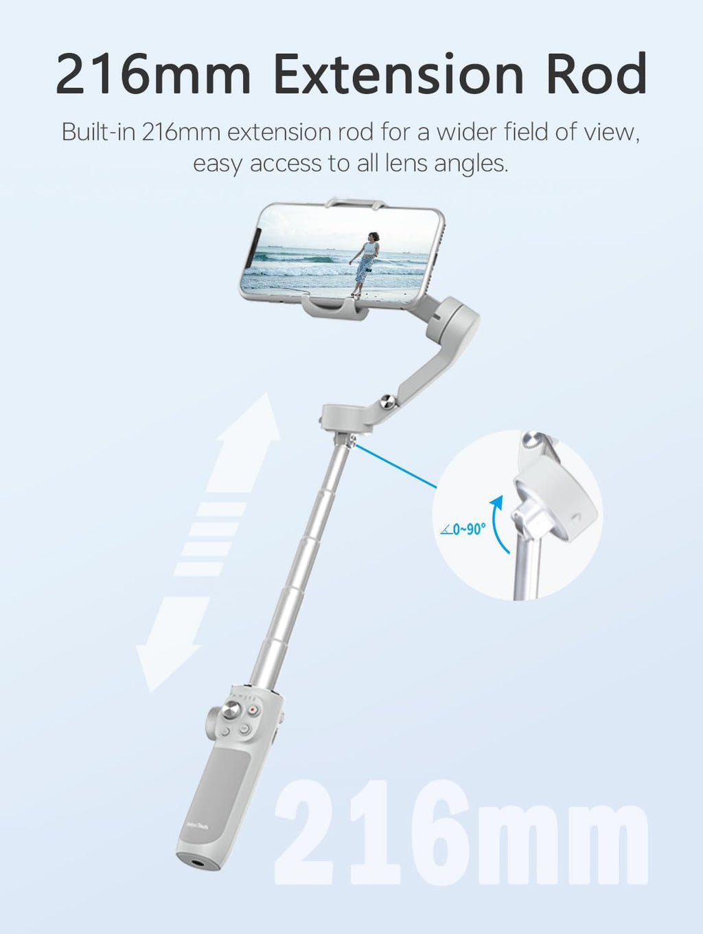 FeiyuTech VB 4 Kit - Smartphone Gimbal with 8.4''Extendable Rod,Bag, Lighting Enabled Tracking Module,Gesture Control, Gimbal Stabilizer for YouTube TikTok Live Video Record,iPhone&Android,Max 0.57lb