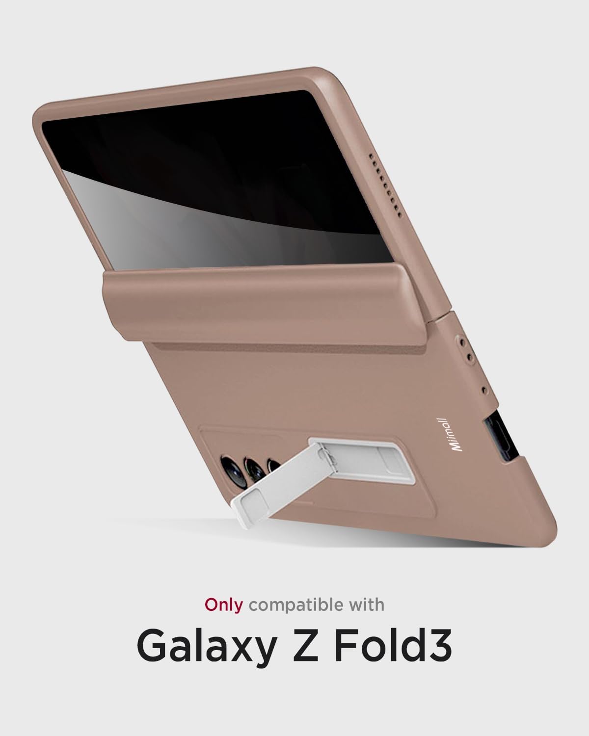Miimall for Samsung Fold 3 Case with Privacy Screen Protector, Built-in Adjustable Kickstand & Magnetic Hinge & Camera Lens Protective All-Inclusive Phone Case for Galaxy Z Fold3 5G Champagne Gold