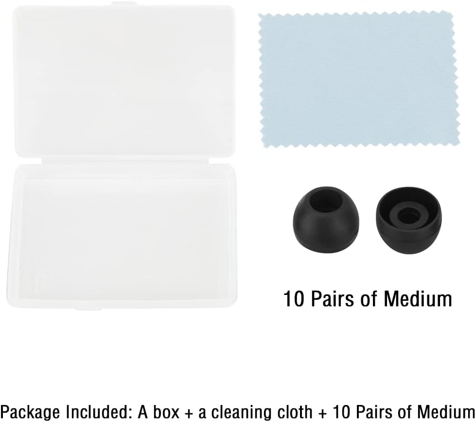 Silicone Medium Replacement Ear Tips - Eartips for In-Ear Headphones - Rubber Tips Earbud Covers - 10 Pairs (Black)