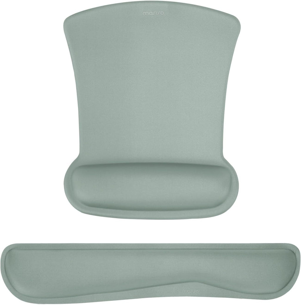 MOSISO Wrist Rest Support for Mouse Pad & Keyboard Set, Ergonomic Mousepad Non-Slip Base Home/Office Pain Relief & Easy Typing Cushion with Neoprene Cloth & Raised Memory Foam, Antique Green