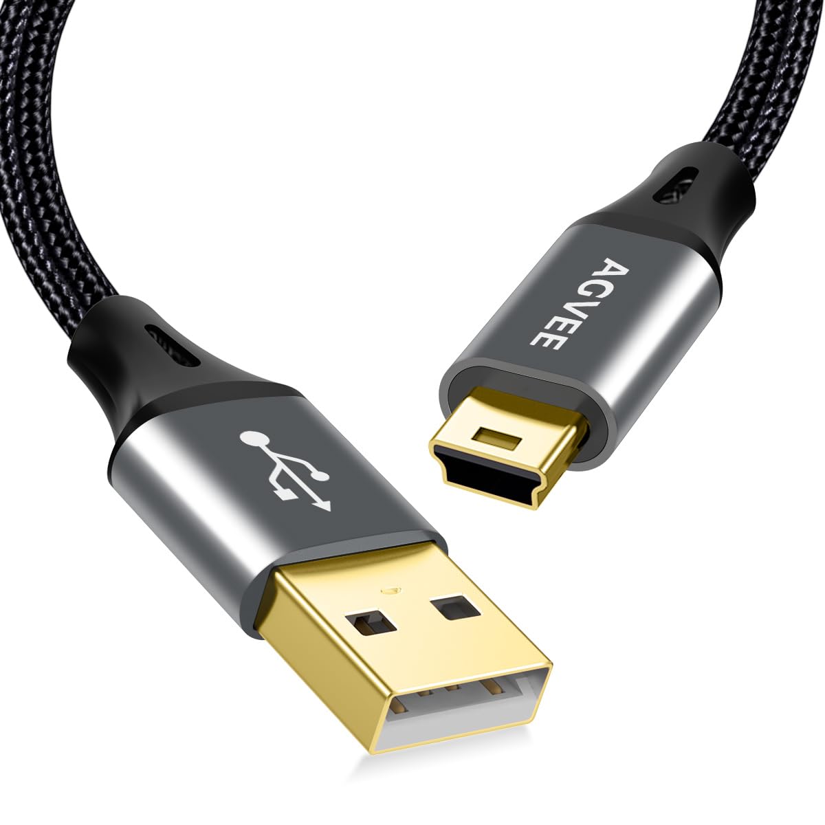 AGVEE 10ft Mini USB Cable, Braided Durable USB-A to Mini-B Charger Charging Cord for TI-84, Garmin GPS, Go-Pro Hero 4 3 2 HD, PS3 Controller, Canon Camera, Blue Yeti Microphone, Dark Gray