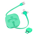 Three in One Charging Cable Cord. 3 in 1 Charging Cable Retractable. Compatible USB C(Type-C)/Micro USB/IP, Compatible with Phone, Android, Tablet (Green)