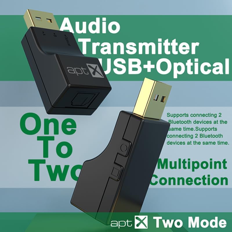 USB Optical Wireless Bluetooth Transmitter 2 in 1 Audio Transmitter Adapter Low Lantency APTX aptX-Adaptive/HD/LL Multi-Point HiFi Wireless Adapter for PS4/3 Xbox TV PC