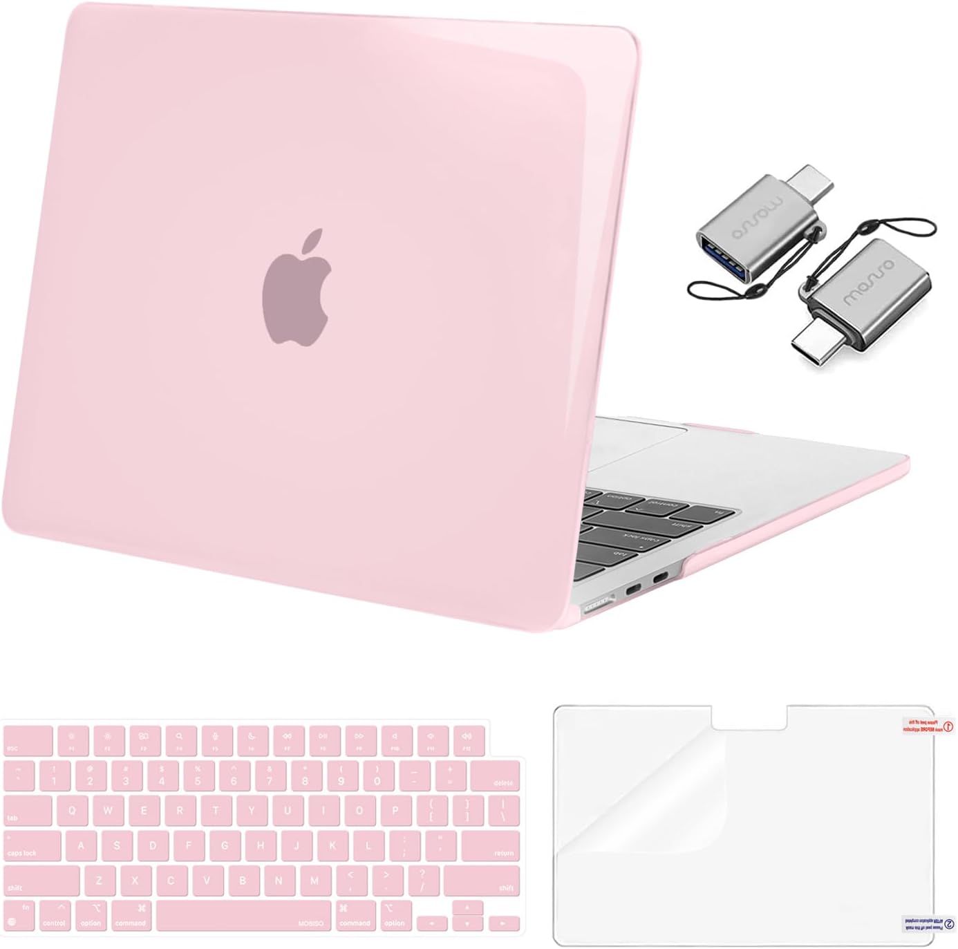 MOSISO Compatible with MacBook Air 13 inch Case 2025 2024 2023 2022 M4 A3240 M3 A3113 M2 A2681, Plastic Hard Shell&Keyboard Cover&Screen Film&Type C for MacBook Air 13.6 inch Case, Rose Pink