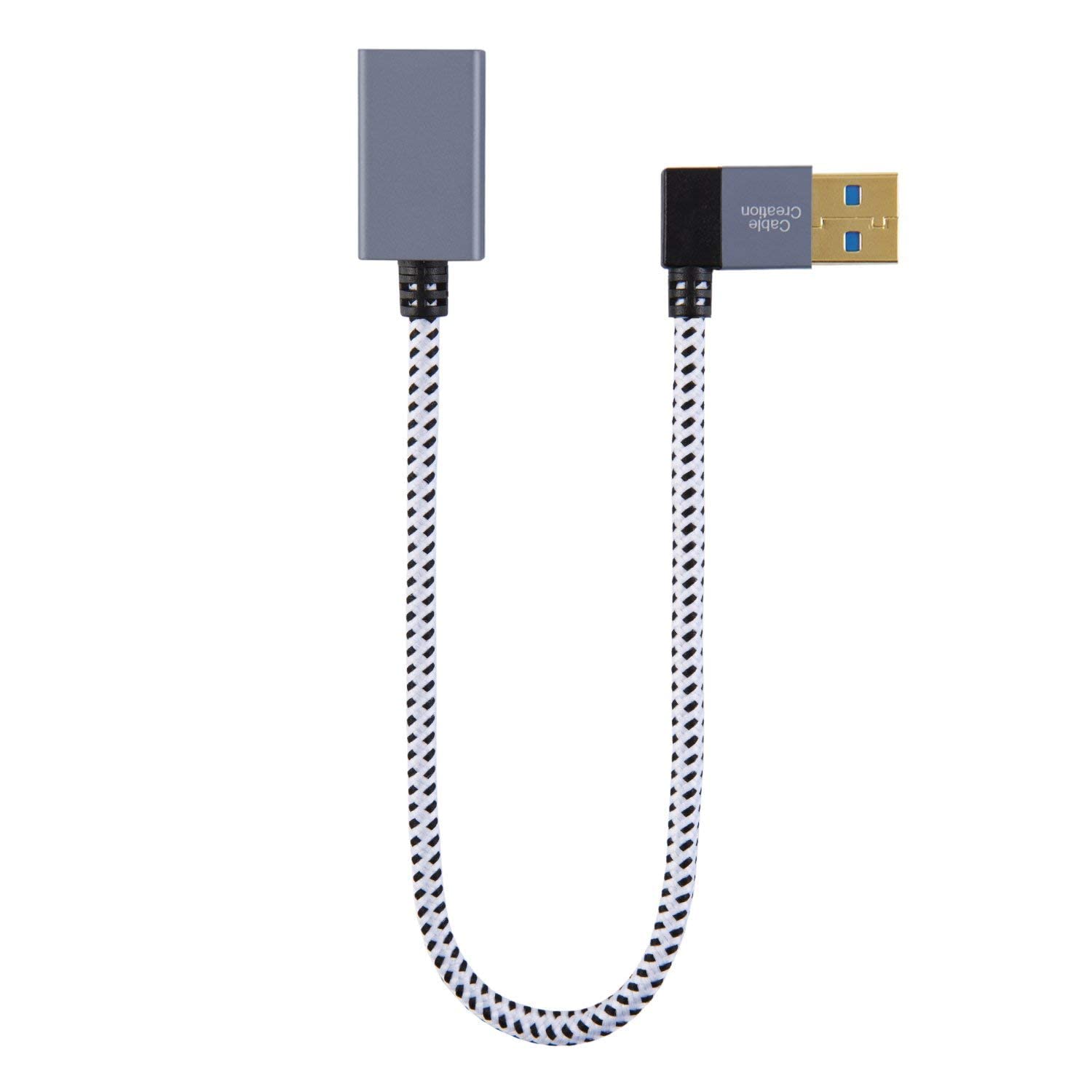 CableCreation Short USB 3.0 Extension Cable 1FT, Left Angle USB Male to Female Extender Cord, 90 Degree USB 3.0 for VR, PlayStation, Xbox, Keyboard, Space Gray 0.3M