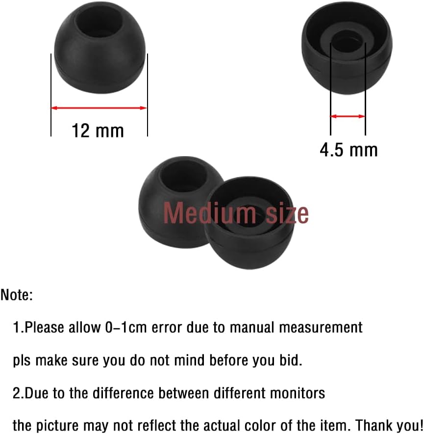 Silicone Medium Replacement Ear Tips - Eartips for In-Ear Headphones - Rubber Tips Earbud Covers - 10 Pairs (Black)