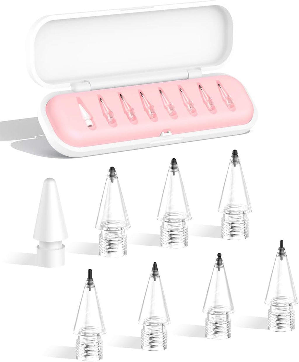 8-Pack Carbon Fiber Replacement Tips for Apple Pencil Pro/2nd/1st Gen/USB-C, Upgraded Nibs for Bare Screen & Tempered Glass with Storage Case - Pink