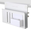LUKETURE Laptop Holder, Steel Desk Side Storage, No Drill Standing Desk Accessories, Clamp on Laptop Mount with Pen Holder, Fits Flat Edge Tables 0.3" to 2.8" (White, M(1 Tier))