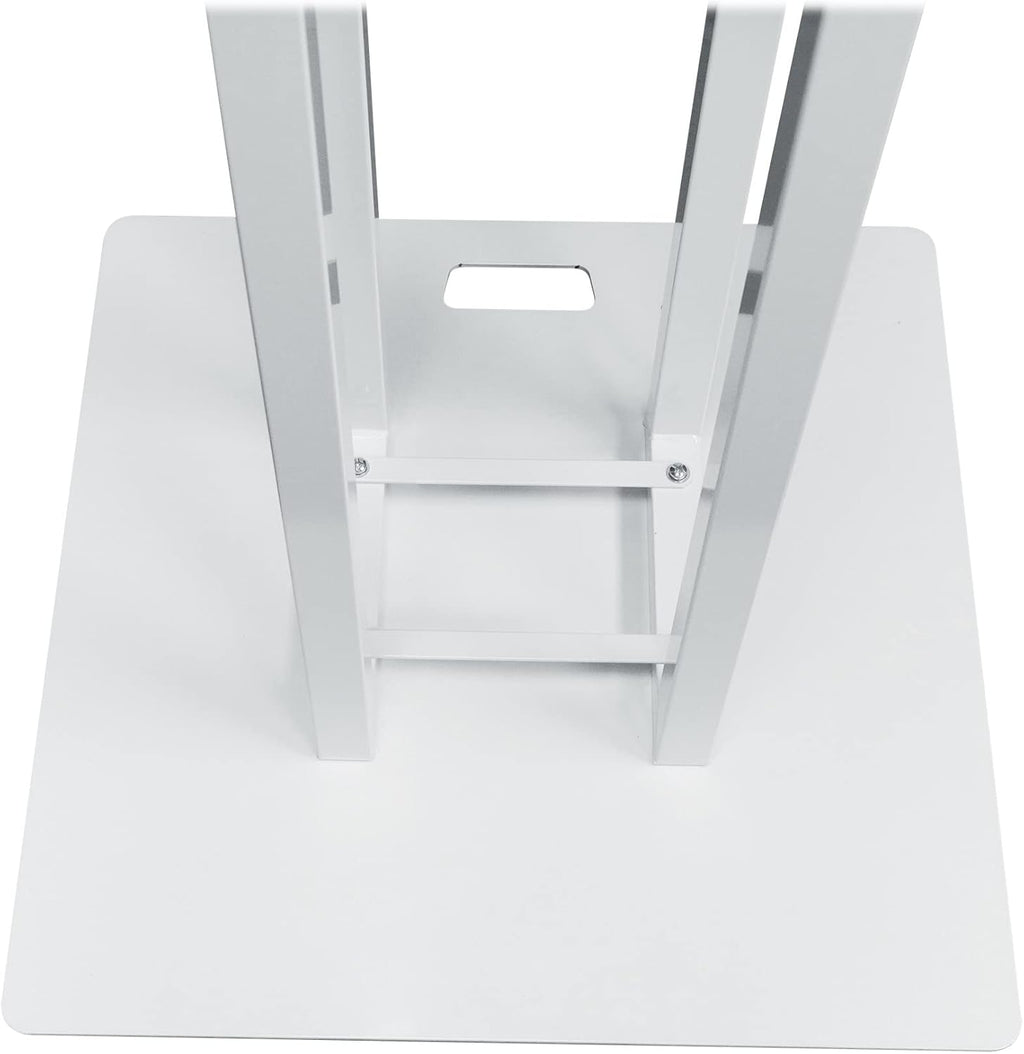 Rockville RTP33-TV Pro White Totem Stand 220 lbs DJ Speaker/Lighting/TV Mount, Detachable TV Mount, Adjustable 39-69 inch Height, Black/White Scrims, for DJs and Event Planners