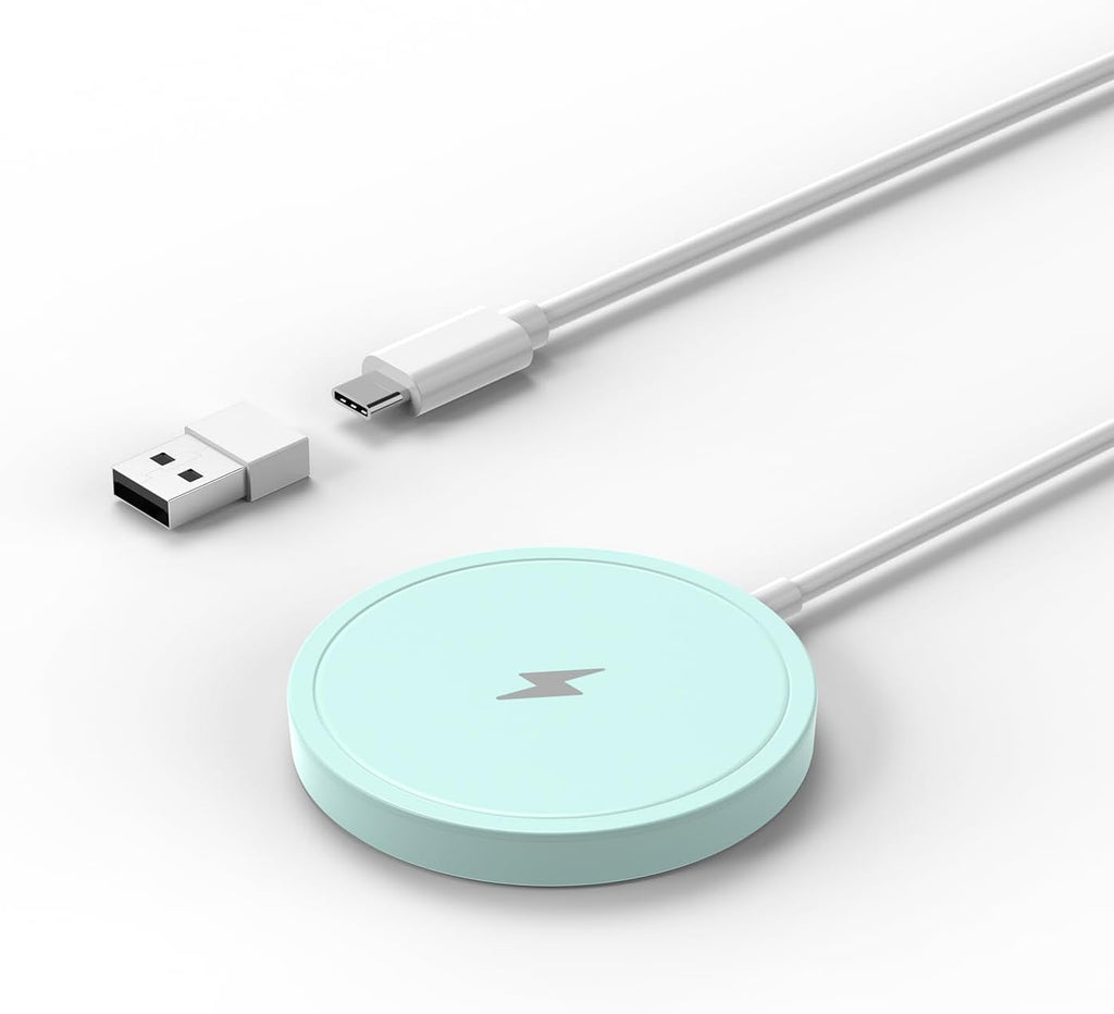 Magnetic Wireless Charger for iPhone 15W Wireless Charger Fast Mag Safe Wireless Charging Stand Pad Compatible for iPhone 16/16 Pro/Pro Max/15/14/13/12/Pro with Wall Charger for USB-A Converter, Green