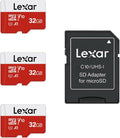 Lexar 32GB Micro SD Card 3 Pack, microSDHC UHS-I Flash Memory Card with Adapter - Up to 100MB/s, U1, Class10, V10, A1, High Speed TF Card (3 microSD Cards + 1 Adapter)