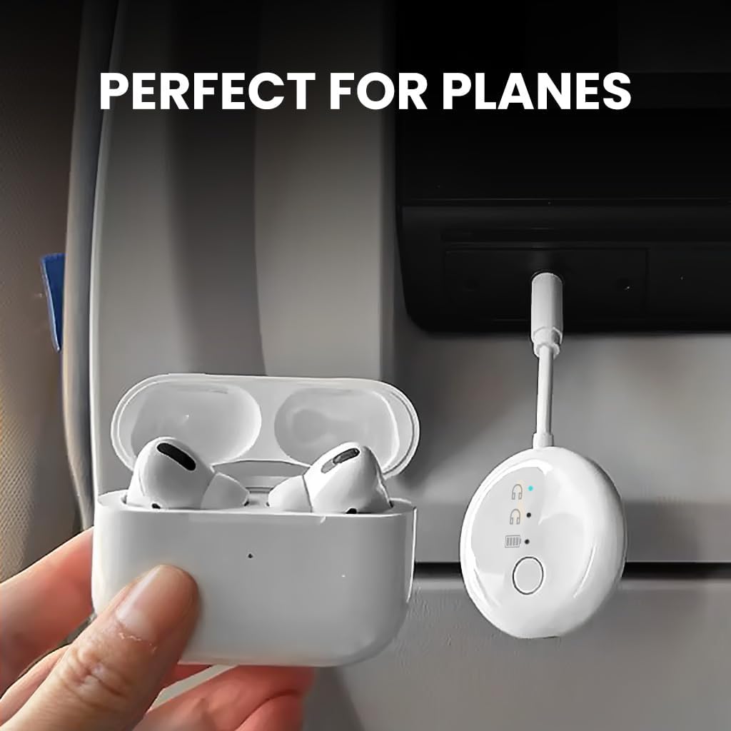 Avantree SoundJet – 25Hrs Airplane Bluetooth Adapter for All AirPods (Pro/Max) with Qualcomm Chipset & aptX Adaptive, Wireless Audio Transmitter for Flights Travel, Works with Bose & Other Headphones